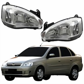 Par Farol Principal Gm Corsa Sedan 2003 Até 2012 Pisca Raiado Máscara Cromada