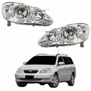 Par Farol Principal Toyota Fielder 2003 Até 2008 Máscara Cromada Com Lente Frisada