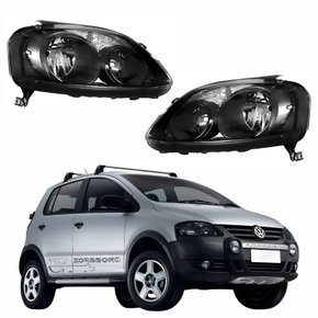 Par Farol Principal Vw Crossfox 2008 2009 2010 Máscara Negra