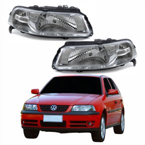 Par Farol Principal Vw Gol 1999 Até 2005 Foco Simples Máscara Cromada