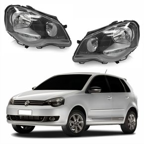 Par Farol Principal Vw Polo 2008 Até 2015 Máscara Negra