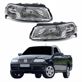 Par Farol Principal Vw Saveiro 1999 Até 2005 Foco Simples Máscara Cromada