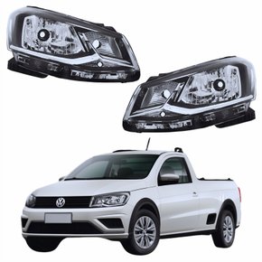 Par Farol Principal Vw Saveiro G7 2018 2019 2020 Foco Simples Friso Cromado