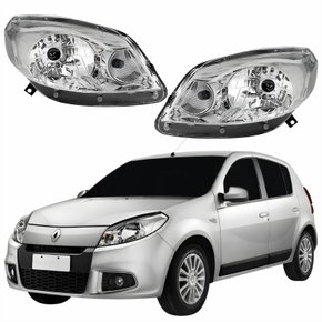 Par Farol Principal Renault Sandero 2012 2013 2014 Máscara Cromada