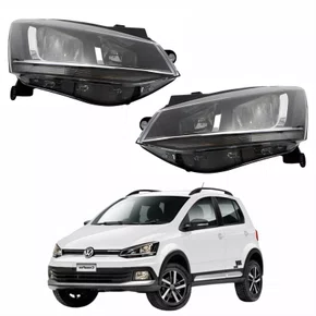 Par Farol Vw Crossfox 2015 Até 2019 Máscara Negra Friso Cromado