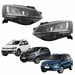 Par Farol Vw Fox Spacefox Crossfox 2015 Até 2019 Máscara Negra Friso Cromado