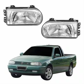 Par Farol Vw Saveiro G2 1995 Até 1999 Foco Simples Máscara Cromada