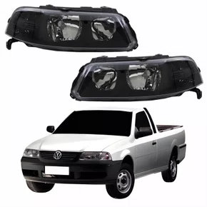 Par Farol Vw Saveiro G3 1999 Até 2005 Foco Duplo Máscara Negra