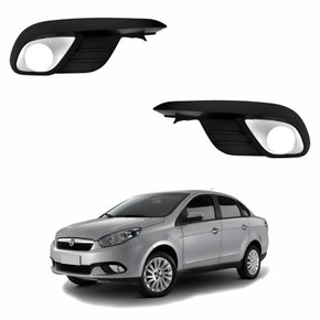 Par Grade Parachoque Dianteiro Fiat Gran Siena 2012 Até 2019 Com Furo Moldura Cinza