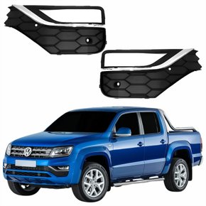 Par Grade Parachoque Vw Amarok 2017 Até 2021 Com Furo Com Sensor Cromado