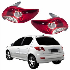 Par Lanterna Traseira Peugeot 207 Hatch 2008 Até 2016 Bicolor Grade Cromada