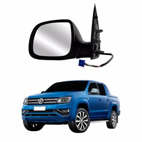 Retrovisor Vw Amarok 2010 Até 2014 Elétrico Cromada Conector Azul Antena AM FM Lado Esquerdo Motorista
