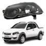 Farol Fiat Strada G4 2008 Até 2016 Foco Duplo Máscara Negra com Anel Preto Lado Esquerdo Motorista