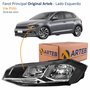 Farol Vw Polo 2018 Até 2022 Original Arteb Máscara Negra Com Friso Cromado Lado Esquerdo Motorista
