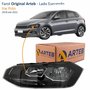 Farol Vw Polo 2018 Até 2022 Original Arteb Máscara Negra Com Friso Preto Lado Esquerdo Motorista