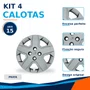 Kit 4 Calotas Aro 15 Prata Chevrolet Cobalt e Spin 2013 2014 2015 2016 2017 2018 2019 2020 Grid - Referência: 372CP-Pta-E