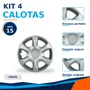 Kit 4 Calotas Aro 15 Prata Renault Sandero Mégane e Logan 2014 2015 Grid - Referência: 874AR-Pta-E