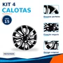 Kit 4 Calotas Aro 15 Preto e Prata Fiat Argo e Cronos 2022 Grid - Referência: 296CP-Pbp-E