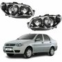 Par de Farol Fiat Siena G3 2003 Até 2012 Original Arteb Máscara Cromada Com Aro Negro Foco Duplo