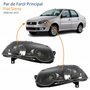 Par de Farol Fiat Siena G4 2008 Até 2012 Foco Duplo Máscara Negra com Anel Preto