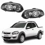 Par de Farol Fiat Strada 2008 Até 2016 Original Arteb Foco Duplo Máscara Negra com Anel Cromado