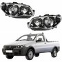 Par de Farol Fiat Strada G3 2003 Até 2012 Original Arteb Máscara Cromada Com Aro Negro Foco Duplo
