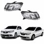 Par de Farol Renault Logan Sandero 2015 até 2019 Máscara Negra Friso Cromado