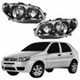 Par Farol Principal Fiat Palio 2004 Até 2014 Máscara Cromada Anel Negro