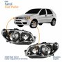 Par Farol Principal Fiat Palio 2004 Até 2014 Máscara Cromada Anel Negro