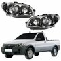 Par Farol Principal Fiat Strada 2004 Até 2014 Máscara Cromada Anel Negro