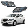 Par Farol Principal Gm Onix 2012 Até 2016 Máscara Negra Friso Azul