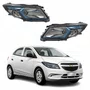 Par Farol Principal Gm Onix 2012 Até 2016 Máscara Negra Friso Azul