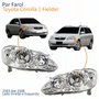 Par Farol Principal Toyota Corolla Fielder 2003 Até 2008 Máscara Cromada Com Lente Frisada